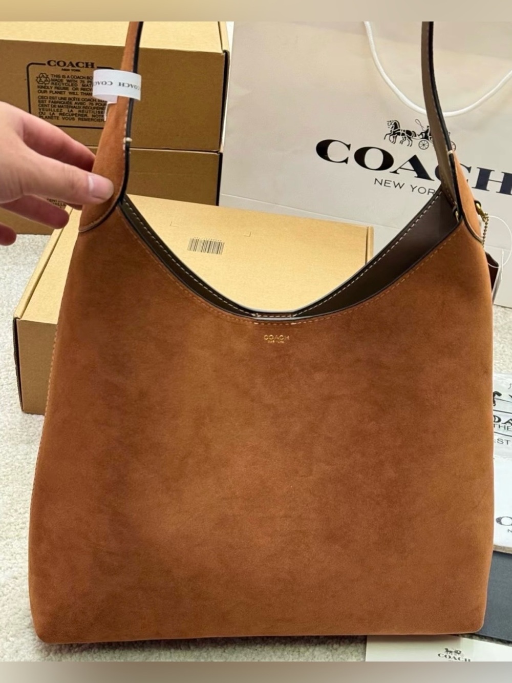 Coach Suede Shoulder Hobo in Saddle - Picture 2 of 5